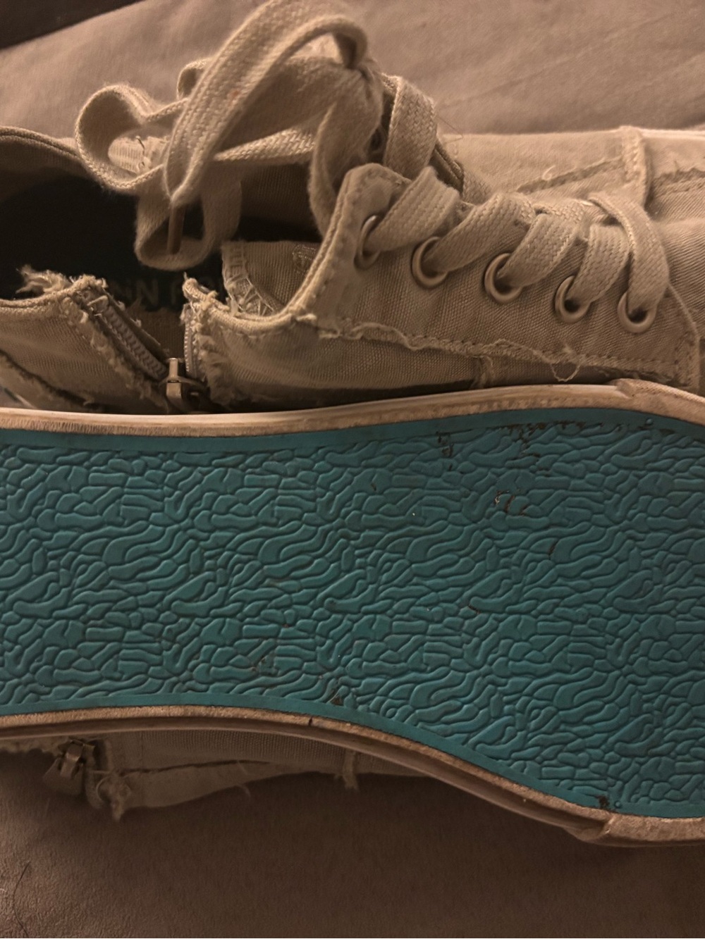 Casual Women's Canvas Lace-Up Sneakers in Beige with Blue Sole